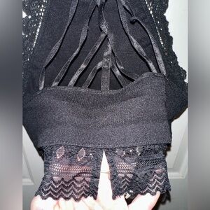 Black halter crop top with back straps & lace